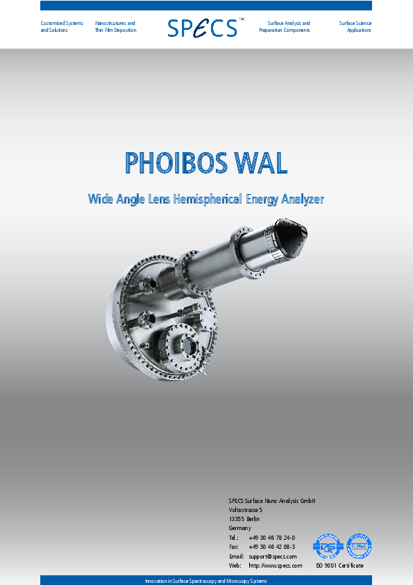 PHOIBOS WAL Wide Angle Lens Hemispherical Energy Analyzer