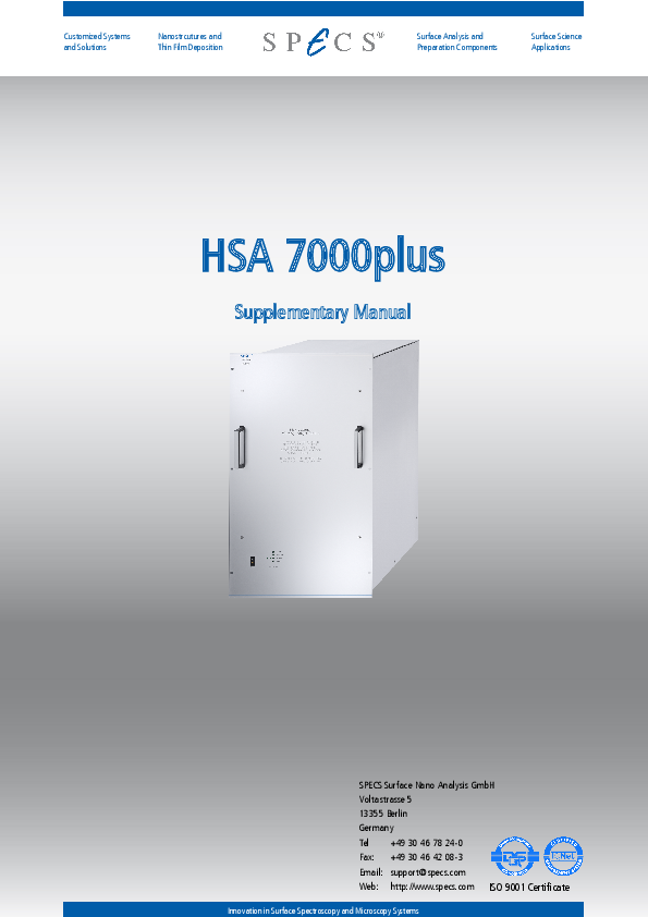 HSA 7000plus Supplementary Manual