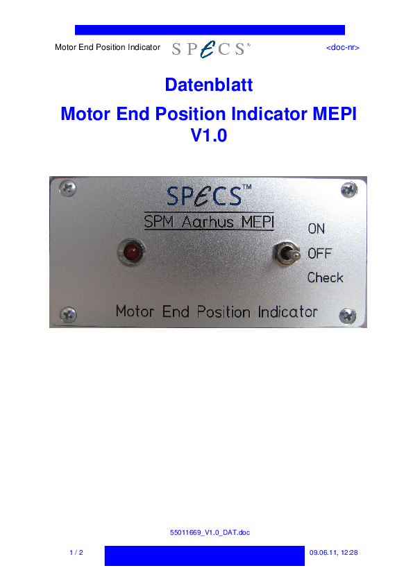 Specification Sheet for Motor End Position Indicator MEPI