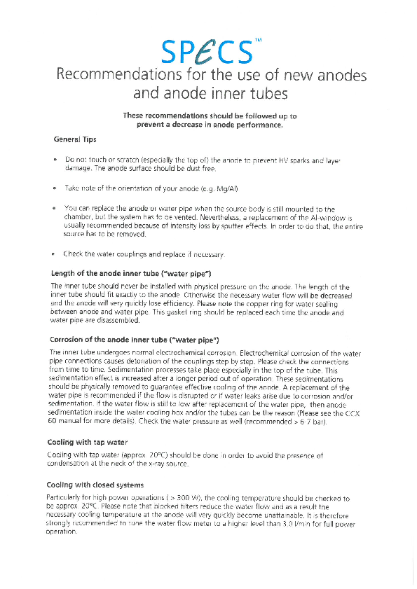 Recommendations for the use of new anodes and anode inner tubes