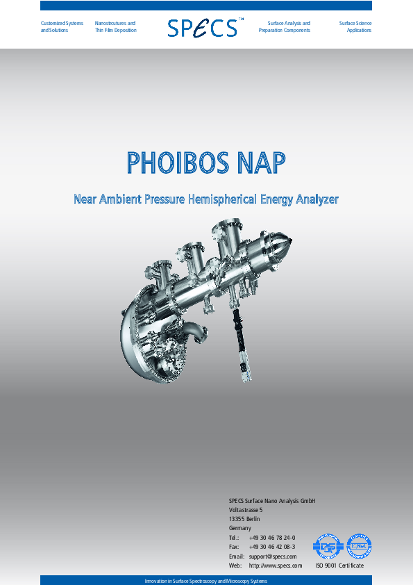 PHOIBOS NAP Near Ambient Pressure Hemispherical Energy Analyzer